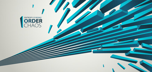 Chaos and order vector concept abstract background with lines explosion to debris in decay, 3D wallpaper with perspective lines going to chaos of destruction.