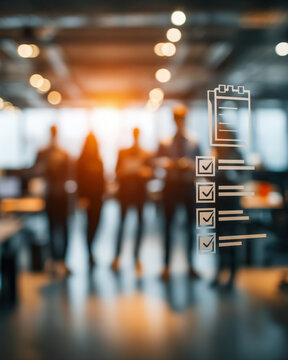 Office teamwork and scheduling symbolized by vertical calendar, timer and checklist icons