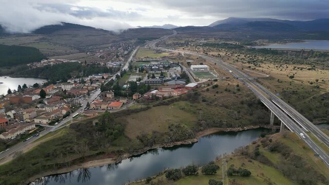 A1 motorway from Madrid to Burgos as it passes through the medieval town of Buitrago del Lozoya