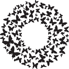 Butterfly Swarm Silhouette &ndash; Elegant Flying Butterflies Black Vector on White.