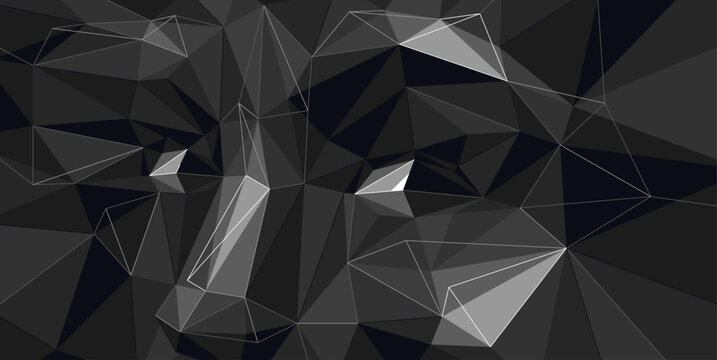 Dark low poly face vector illustration, polygonal design of a boy male face in annihilation, technology and science, kid face eyes looking at camera.