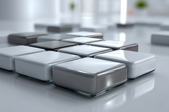 Midair modular interface tile grid creating an abstract futuristic desktop workspace layout - Powered by Adobe