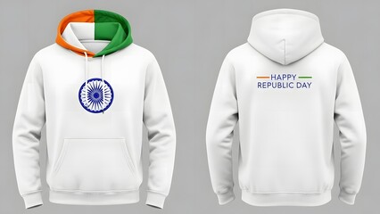 Indian flag themed white hoodie mockup with republic day greetings design