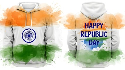 Indian republic day themed white hoodie with vibrant flag colors and text