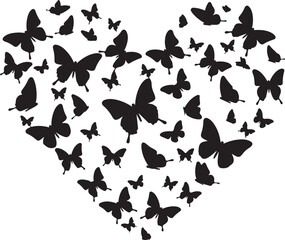 Butterfly Swarm Silhouette &ndash; Elegant Flying Butterflies Black Vector on White.