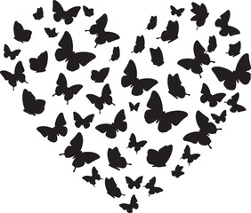 Butterfly Swarm Silhouette &ndash; Elegant Flying Butterflies Black Vector on White.