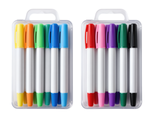Two sets of colorful markers in clear plastic cases