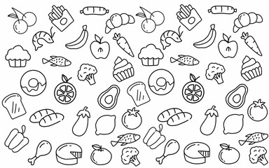 Set of fruits and vegetables icons for healthy food