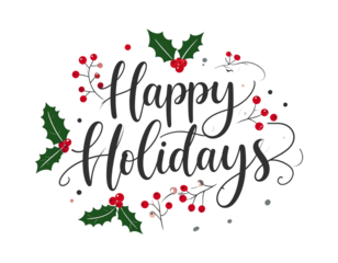 Happy Holidays Calligraphy Lettering with Holly Leaves and Red Berries, Elegant Style