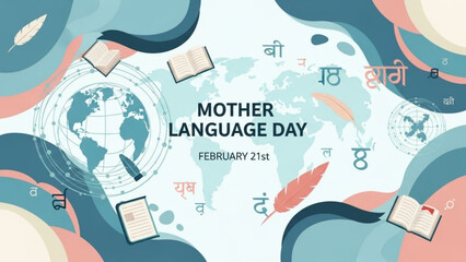 Mother language day february 21st global celebration of cultural diversity and linguistic heritage with colorful abstract design and world map
