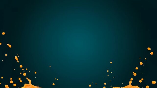 A vibrant orange liquid splashing into a pool of the same color in a dark background video . use as multipurpose tittle intro, background. product mockup. motion graphics background