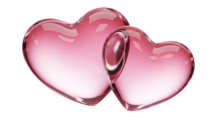 Pair of Shiny Pink Hearts for Valentine's Day Isolated on Transparent PNG Background.