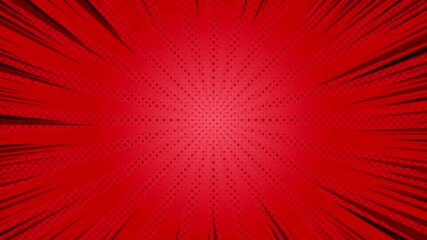 Looped red rays animation comic book action layout background.