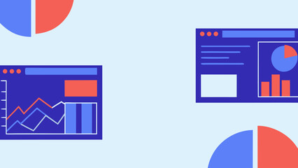 Minimalist flat design of online analytics dashboard with graphs and charts