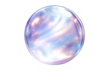Iridescent cosmic sphere showing glowing abstract nebula and galaxy elements on transparent background