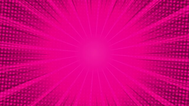 Looped pink rays animation comic book action layout background.	