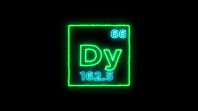 Dysprosium periodic table element symbol hologram, chemical element Periodic Table, atomic weight element number on black background in 4K