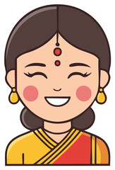 Fototapeta premium Joyful Indian Woman with Bindi and Earrings in Traditional Sari Illustration
