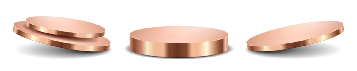 PNG Realistic 3D Rose Gold Podium. Luxury Metal Stage Platform for Shiny Pedestal Product Display Transparent Background