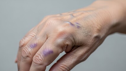 Fototapeta premium Close-up of elderly caucasian female hand with bruises and veins