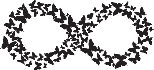 Butterfly Swarm Silhouette &ndash; Elegant Flying Butterflies Black Vector on White.