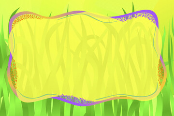 Blank frame overlay green grass. Vector illustration. Nature abstract background.