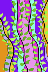 Seamless pattern with green leaves on a colorful background. Vector illustration.