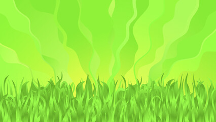 Abstract landscape, green grass and light waves. Vector illustration.