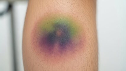 Close-up of a healing multi-colored bruise on human skin