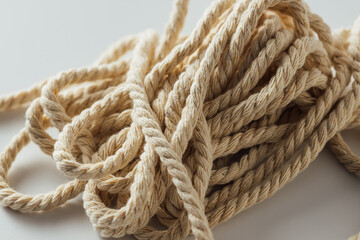 Twisted Natural Rope Coiling on White Background for Craft Projects