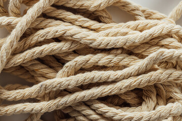 Close-Up of Twisted Natural Fiber Rope in a Tangles Layout