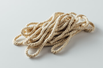 Coiled Natural Fiber Rope on a Smooth White Surface for Crafts