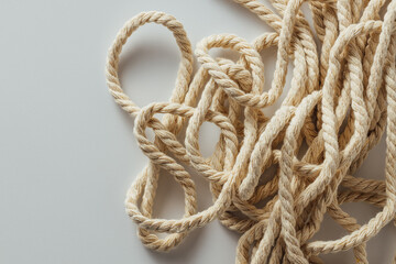 Twisted Natural Rope Texture and Knots on Neutral Background