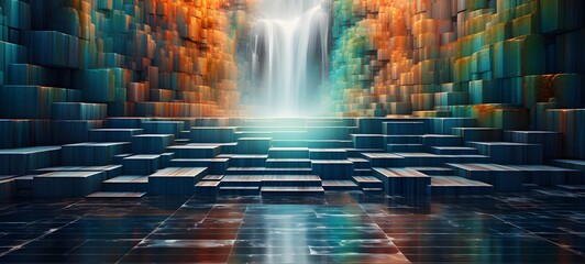 realistic photo of a glossy waterfall ,generative AI