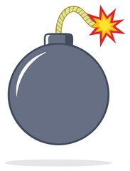 Obraz premium Classic round cartoon bomb with a lit fuse and a bursting explosion symbol