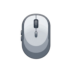 Silver computer mouse with scroll wheel and buttons on black background technology digital
