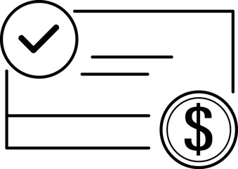 Minimal invoice document with check mark and dollar sign representing approved payment billing and financial confirmation