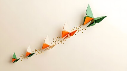 Origami butterflies transforming from closed buds to fully open wings