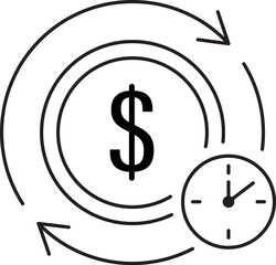 Financial transaction cycle icon with dollar symbol and time management