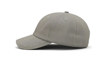 A grey baseball cap is displayed against a white background.