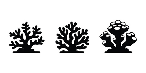 Underwater Coral Reef Silhouette Collection. Marine Coral Shapes Solid Icons