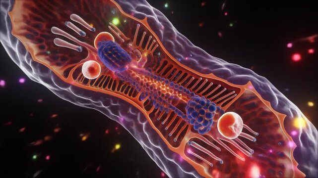 Detailed Animated View of Cellular Centrosome Structure with Microtubules and Vesicles For Scientific Visualization or
