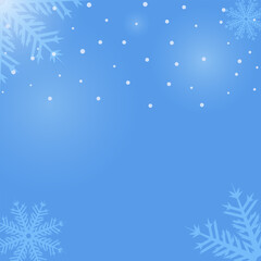Winter Blue Background with Falling Snowflakes and Frosty Elements