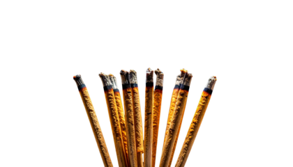burning incense sticks isolated on transparent background