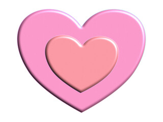 A clean three-dimensional icon of a  layered heart. a larger, vibrant pink heart with a smaller, soft peach or light pink heart embossed in the center. Both layers have subtle shadows and highlights