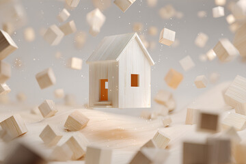 地震で崩れ落ちる木造住宅の被害イメージ