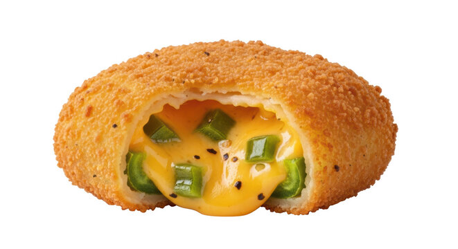 Crispy fried jalape&ntilde;o cheese bite with melted cheese and green pepper pieces jalape&ntilde;o popper fried food