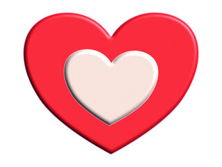 A clean three-dimensional icon of a  layered heart. a larger, vibrant red heart with a smaller, white light pink heart embossed in the center. Both layers have subtle shadows and highlights