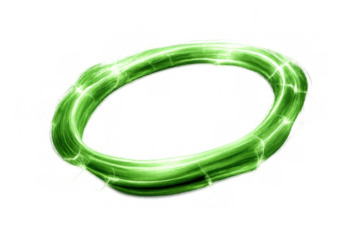 Green glowing energy ring abstract effect with sparkling light, magic halo, electric portal, power field, transparent background