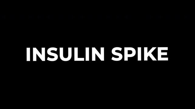 Insulin Spike animated text with shaking glitch effect on transparent background for diabetes healthcare and blood sugar nutrition video design